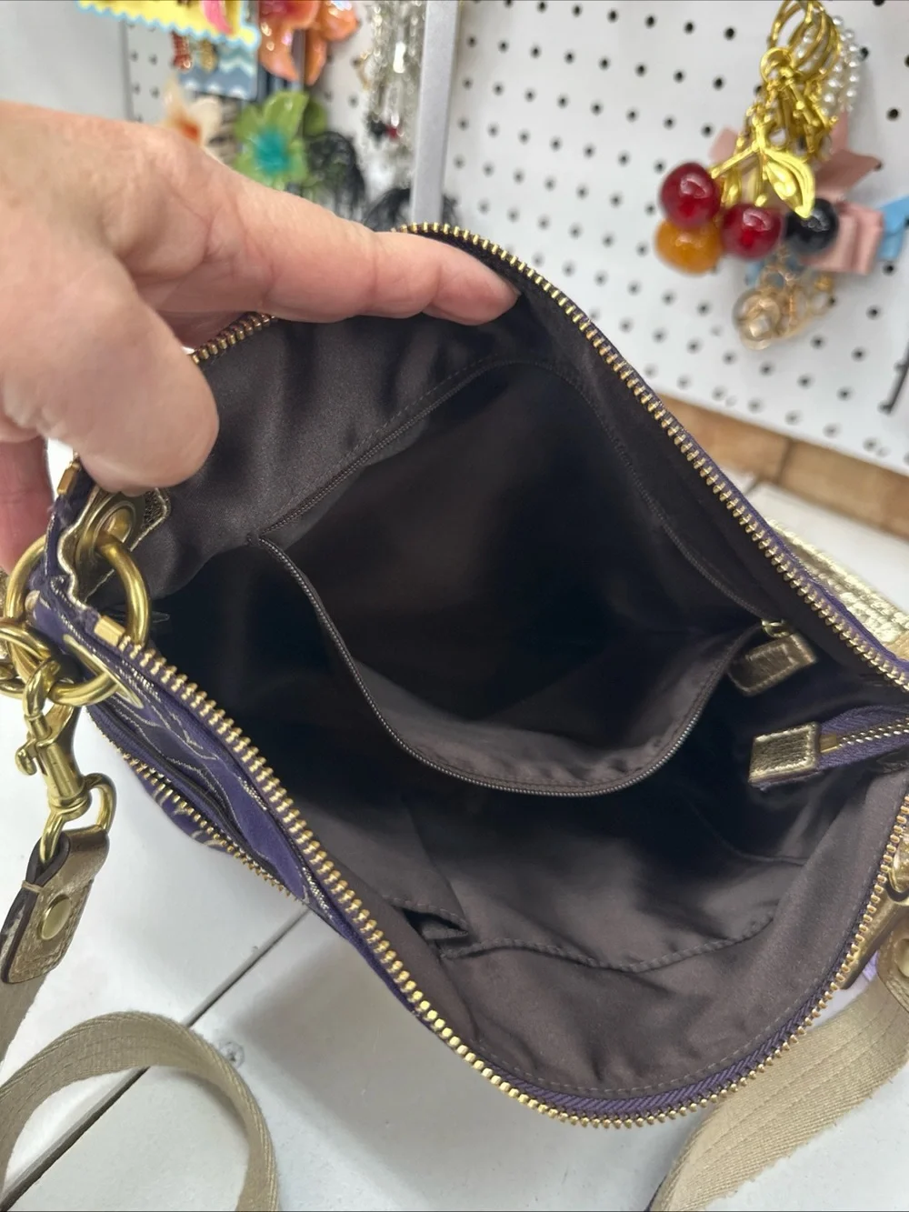 Coach Poppy Signature Sateen Glam Tote Purse Gold And Purple Y2K